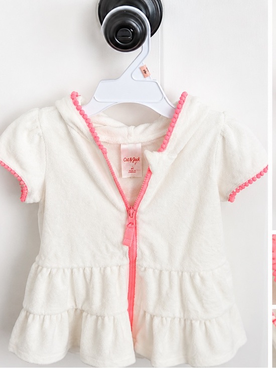 Cat & Jack Other - Cat & Jack Cream Terry Hoodie with Pink Pom Trim